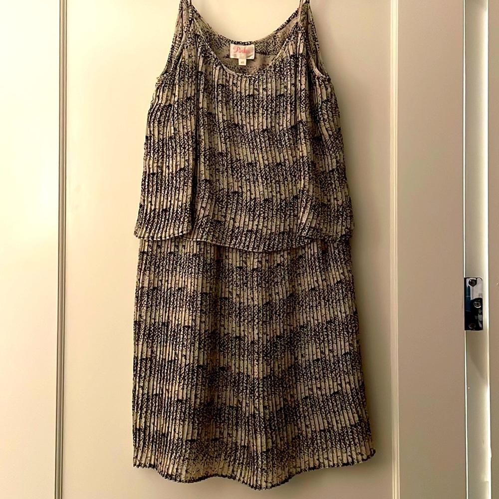 Parker pleated black and white two tier dress, size small